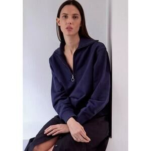 Thakoon oversized cotton navy blue quarter zip size XS